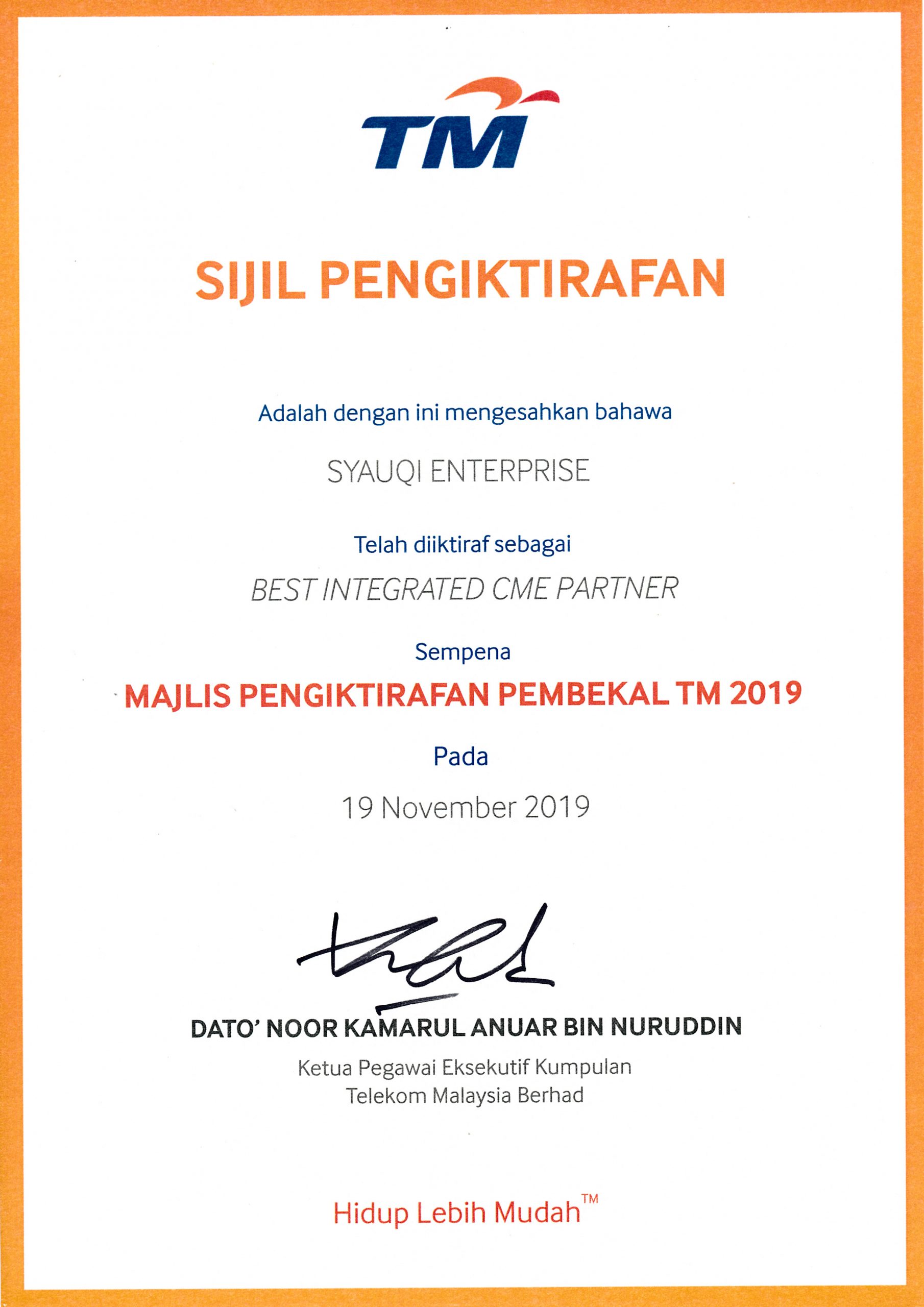 SIJIL PENGHARGAAN TM